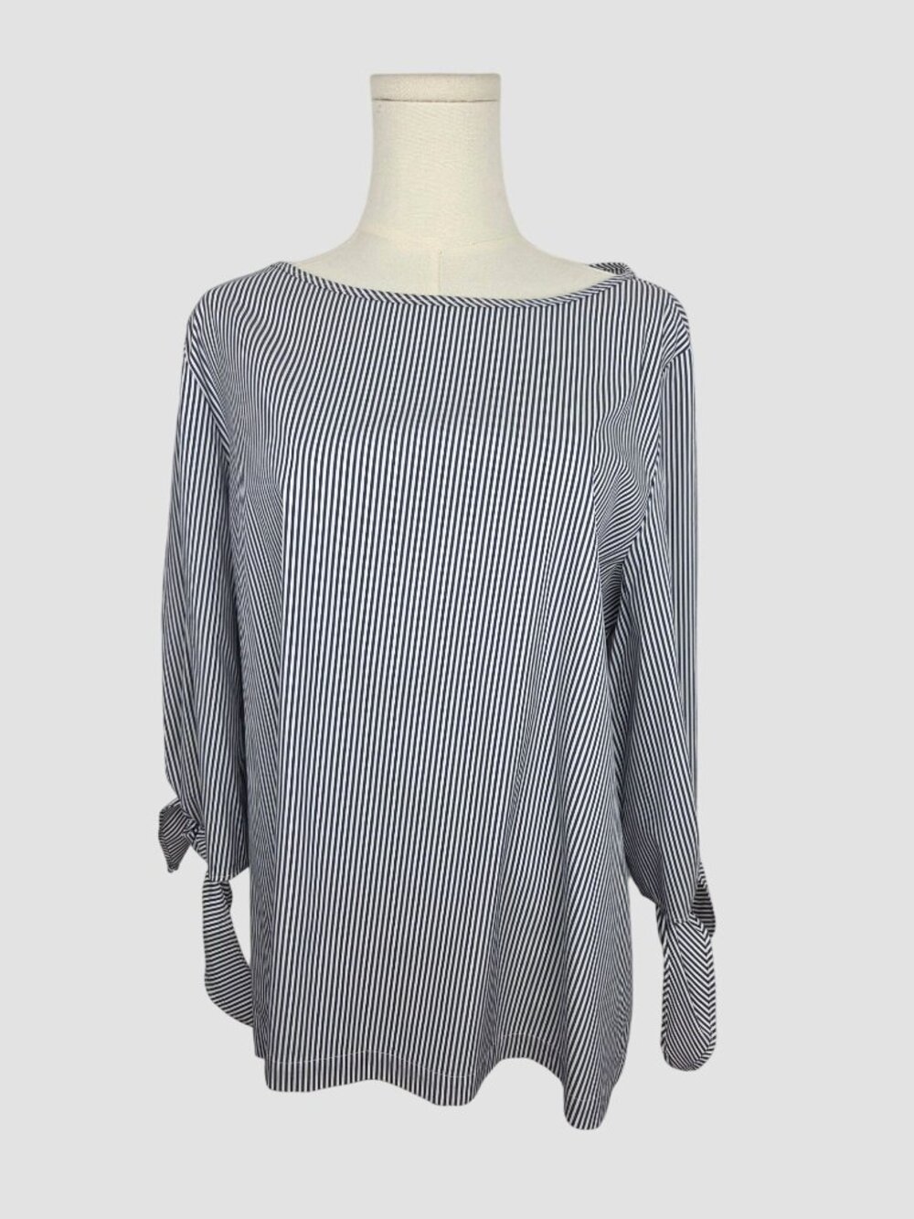 Lafayette 148 New York Elaina Striped Tie Sleeve Blouse XL Boatneck Quiet Luxury